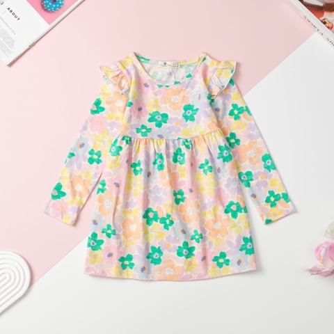 T412 Váy cotton thu đông Bé gái họa tiết 2/12T