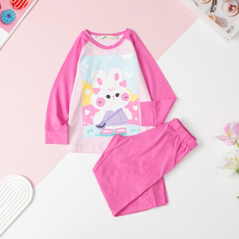 Bộ Bé gái cotton thu đông tay ráp lăng 3/10T