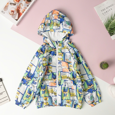 Áo gió bé trai, bé gái suông, họa tiết size 6/10 tuổi