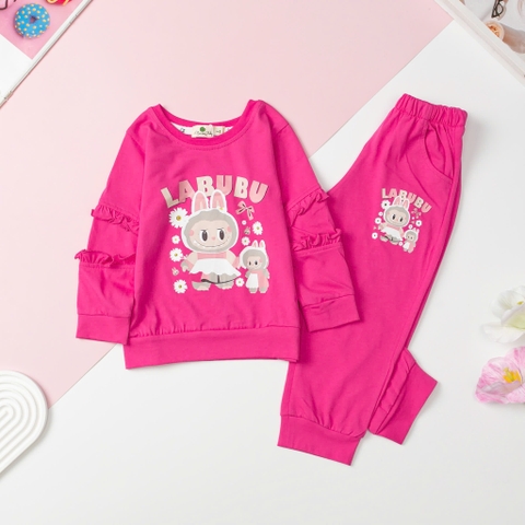Bộ cotton thu đông Bé gái tay bèo LABUBU size 2/8T x24
