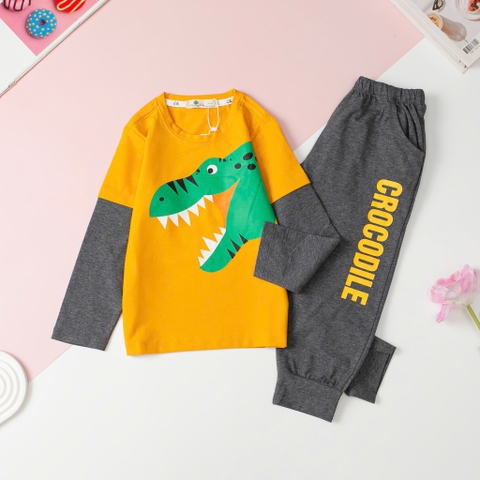 T419 Bộ Bé trai cotton thu đông Siêu nhân, Khủng long size 3/10T