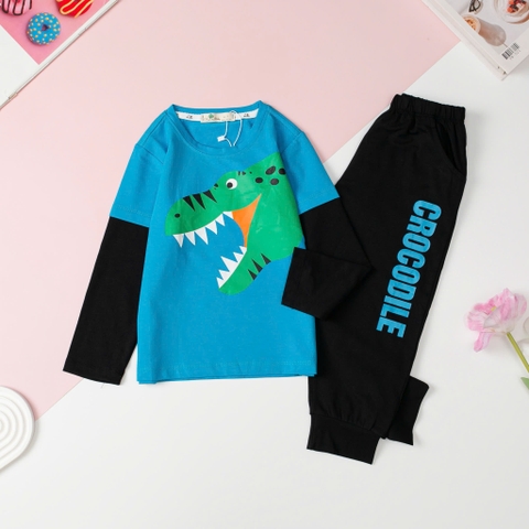 T419 Bộ Bé trai cotton thu đông Siêu nhân, Khủng long size 3/10T