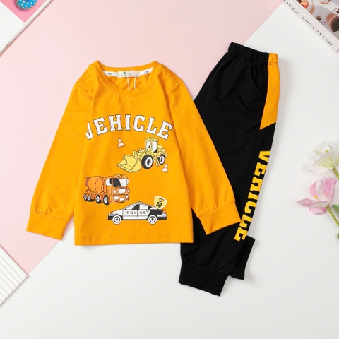 T423 Bộ cotton thu đông Bé trai in chữ VEHICLE size 3/10T