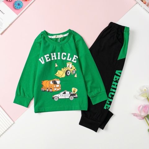 T423 Bộ cotton thu đông Bé trai in chữ VEHICLE size 3/10T
