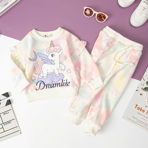 Bộ Bé gái nỉ bông viền tay vải loang size 2/8 tuổi