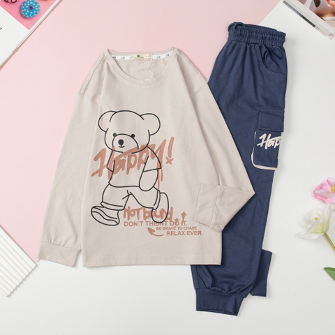 T411 Bộ cotton thu đông Bé trai túi hộp 8/16 tuổi