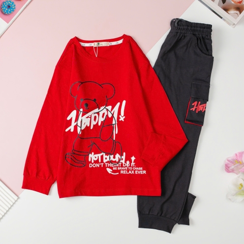 T411 Bộ cotton thu đông Bé trai túi hộp 8/16 tuổi