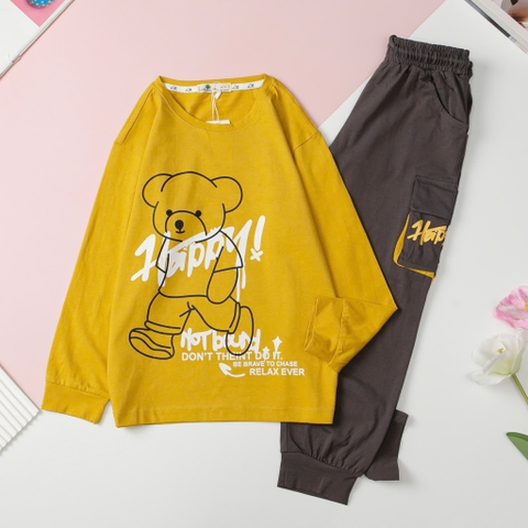 T411 Bộ cotton thu đông Bé trai túi hộp 8/16 tuổi