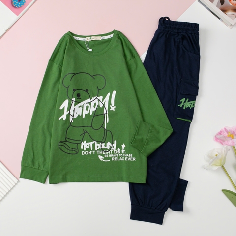 T411 Bộ cotton thu đông Bé trai túi hộp 8/16 tuổi