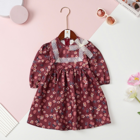 Váy thu đông hoa nhí cổ ren nơ 1/5