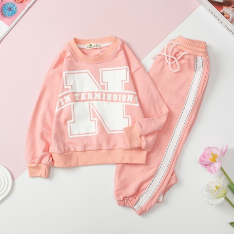 Bộ nỉ da cá bé gái in chữ N size 3/8 tuổi