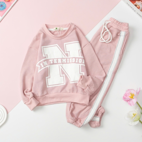 Bộ nỉ da cá bé gái in chữ N size 3/8 tuổi