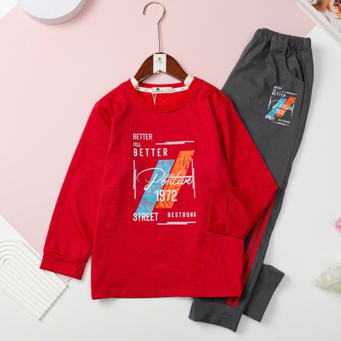 T411 Bộ cotton thu đông Bé trai túi hộp 8/16 tuổi