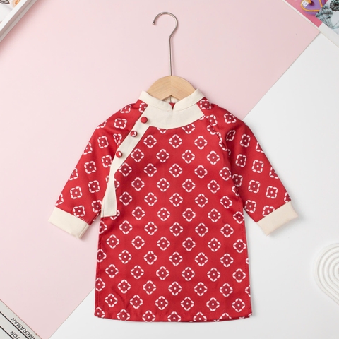 Áo dài nhung bé trai cúc lệch vai size 1/7 tuổi