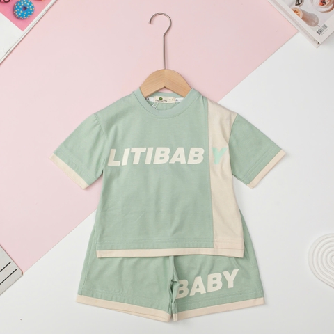 Bộ cộc tay Bé trai cotton in chữ LITIBABY size 2/12 tuổi