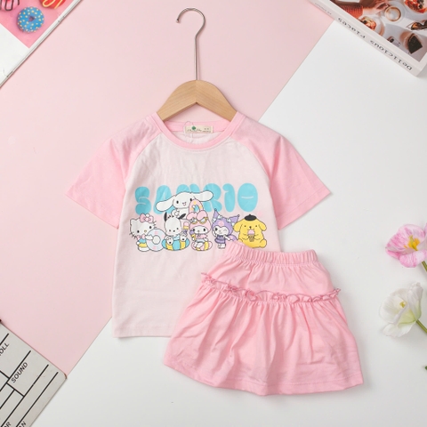 Bộ cộc tay Bé gái áo kèm chân váy chạy sọc size 4/10 tuổi