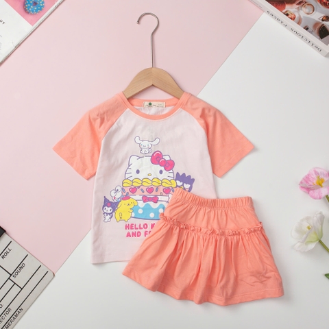 Bộ cộc tay Bé gái áo kèm chân váy chạy sọc size 4/10 tuổi