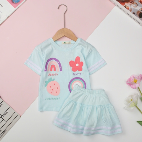 Bộ cộc tay Bé gái áo kèm chân váy chạy sọc size 4/10 tuổi