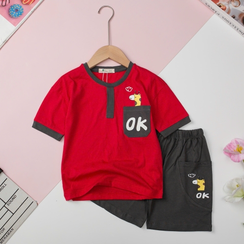 Bộ cotton Bé trai ngắn tay giả túi ngực size 4/12 tuổi