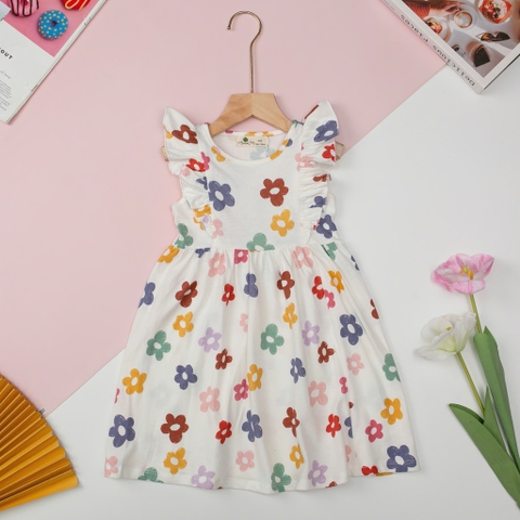 Váy cotton Bé gái ngắn tay bèo vai size 2/12 x24
