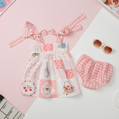 Váy thô 2 dây nơ kèm quần chíp 6/36month