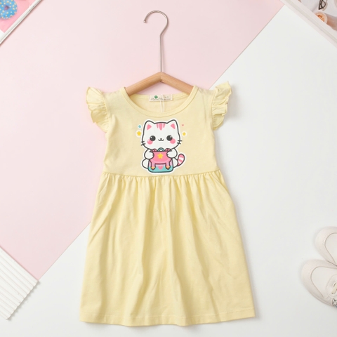 Váy cotton trẻ em - V02, Váy mùa hè tay cánh tiên cho bé gái từ 2/12 tuổi