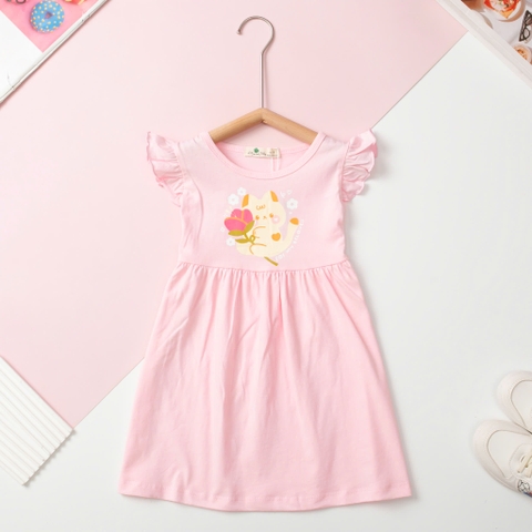 Váy cotton trẻ em - V02, Váy mùa hè tay cánh tiên cho bé gái từ 2/12 tuổi