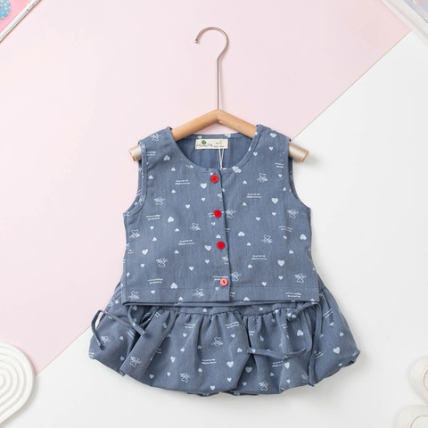 Bộ thời trang trẻ em - F02 2/10 váy giả jean
