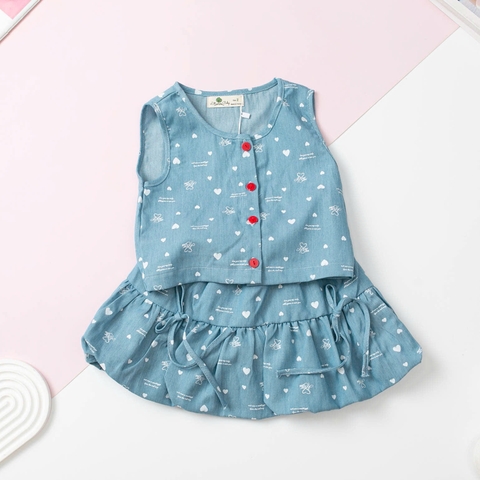 Bộ thời trang trẻ em - F02 2/10 váy giả jean