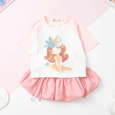 Bộ thời trang trẻ em - F02 size 2/10 chân váy nơ