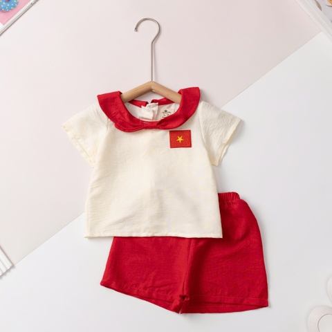 Bộ cotton trẻ em - bé trai B002, cờ đỏ sao vàng size 9/36-4/10 tuổi