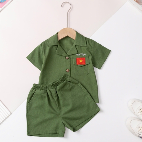 Bộ cotton trẻ em - bé trai B001 1/7 bộ đội