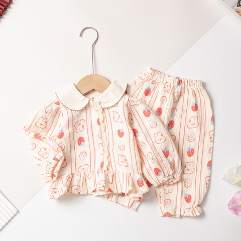 Bộ pijama đũi cotton trẻ em - bé gái ĐG002 1/7