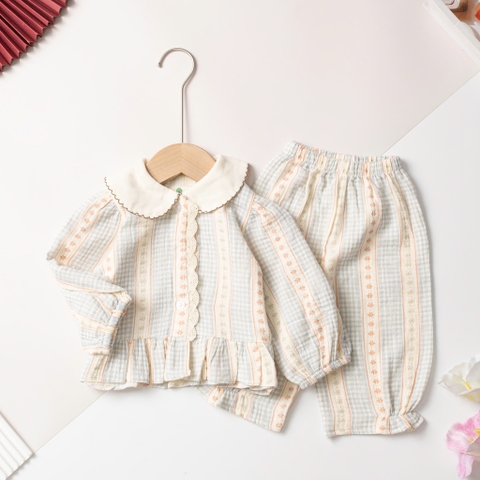 Bộ pijama đũi cotton trẻ em - bé gái ĐG002 1/7