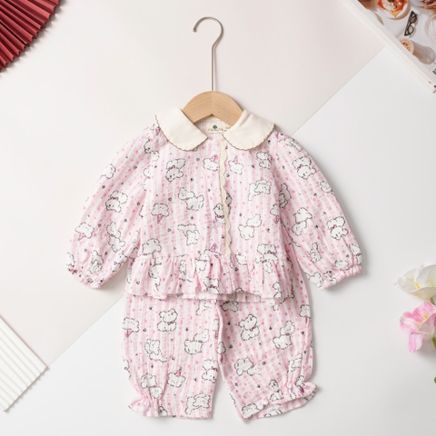 Bộ pijama đũi cotton trẻ em - bé gái ĐG002 1/7