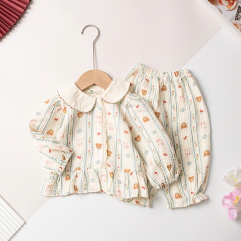 Bộ pijama đũi cotton trẻ em - bé gái ĐG002 1/7