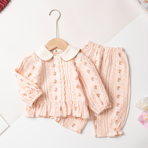 Bộ pijama đũi cotton trẻ em - bé gái ĐG002 1/7