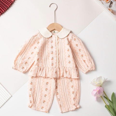 Bộ pijama đũi cotton trẻ em - bé gái ĐG002 1/7