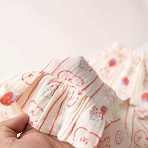 Bộ pijama đũi cotton trẻ em - bé gái ĐG002 1/7