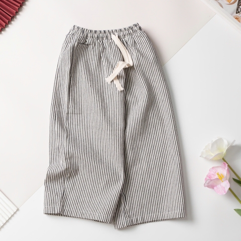 Quần trẻ em - Q09 size 4/14T, Quần Ống Rộng Kẻ Sọc buộc dây