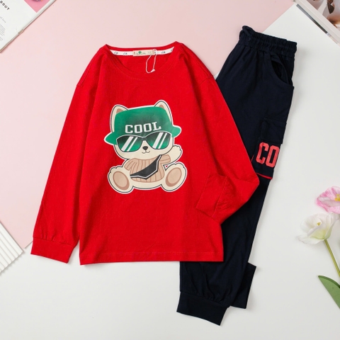 T411 Bộ cotton thu đông Bé trai túi hộp 8/16 tuổi