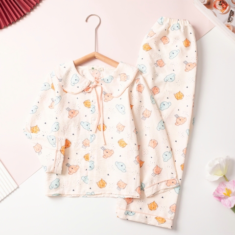 Bộ cotton trẻ em - bé gái 8/16 đũi nơ