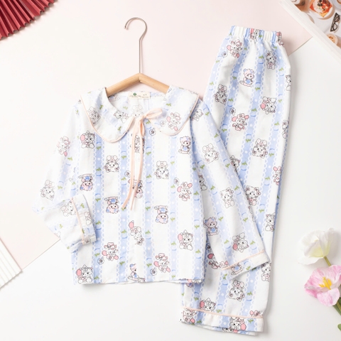 Bộ cotton trẻ em - bé gái 8/16 đũi nơ