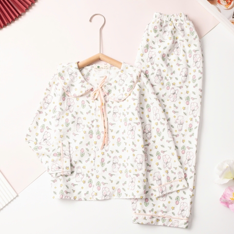 Bộ cotton trẻ em - bé gái 8/16 đũi nơ
