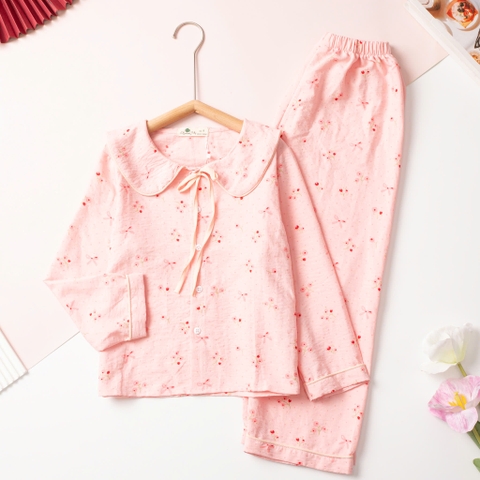 Bộ cotton trẻ em - bé gái 8/16 đũi nơ