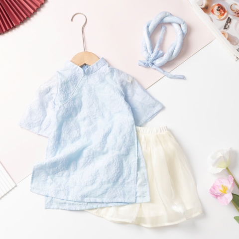 Áo dài trẻ em - AD03 1/7- gấm hoa nổi