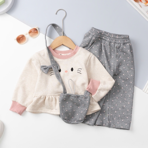 Bộ cotton trẻ em - bé gái ĐG006 2/7 nỉ mèo