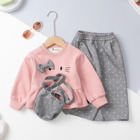 Bộ cotton trẻ em - bé gái ĐG006 2/7 nỉ mèo