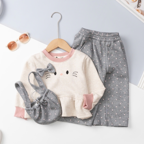 Bộ cotton trẻ em - bé gái ĐG006 2/7 nỉ mèo