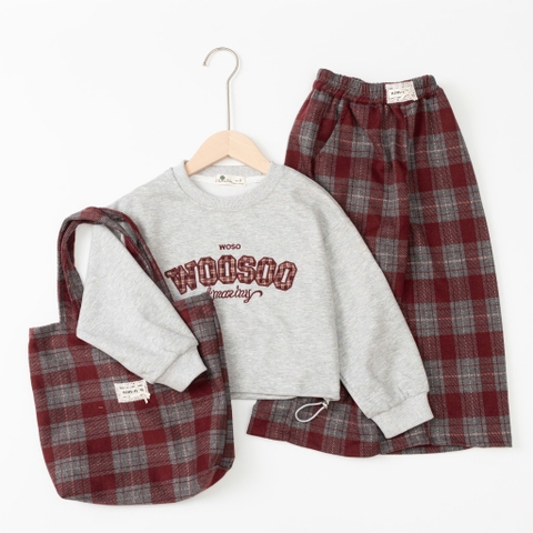 Bộ thời trang trẻ em-F04 nỉ quần kẻ 6/14